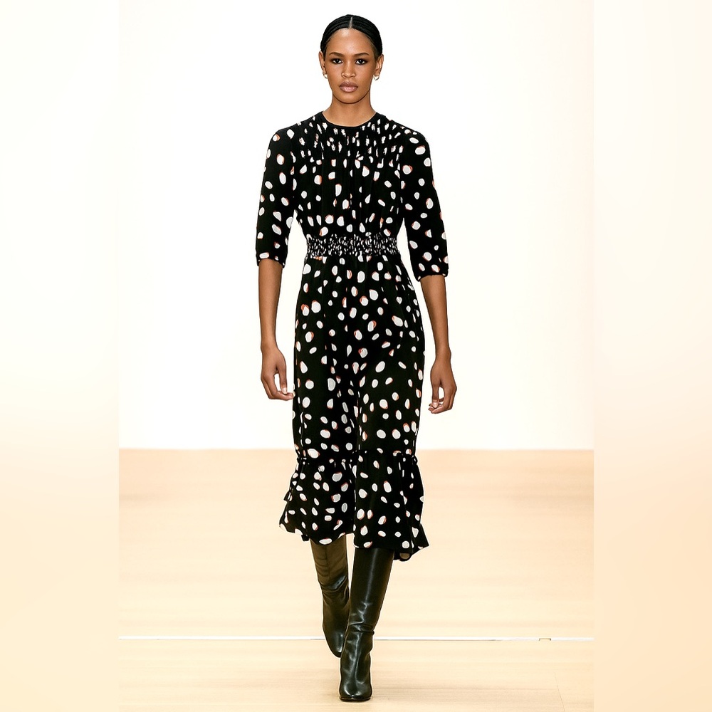 AC+Co Black Polka Dot Midi Dress Size Small